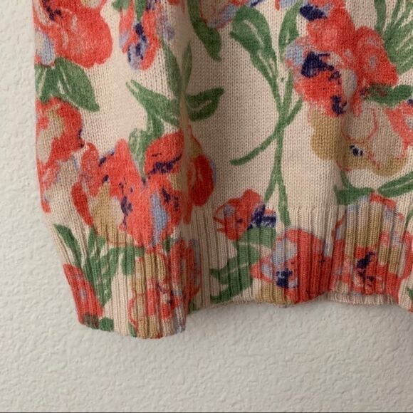 Women's Cashmere Multicolor Floral Short Sleeve Sweater Top Sz XS - Picture 5 of 6